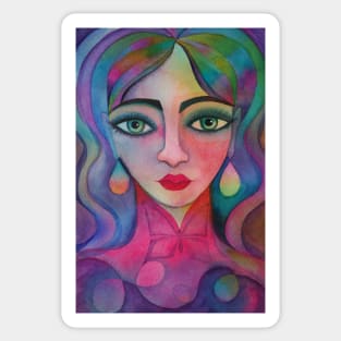 Girl with rainbow earrings Sticker